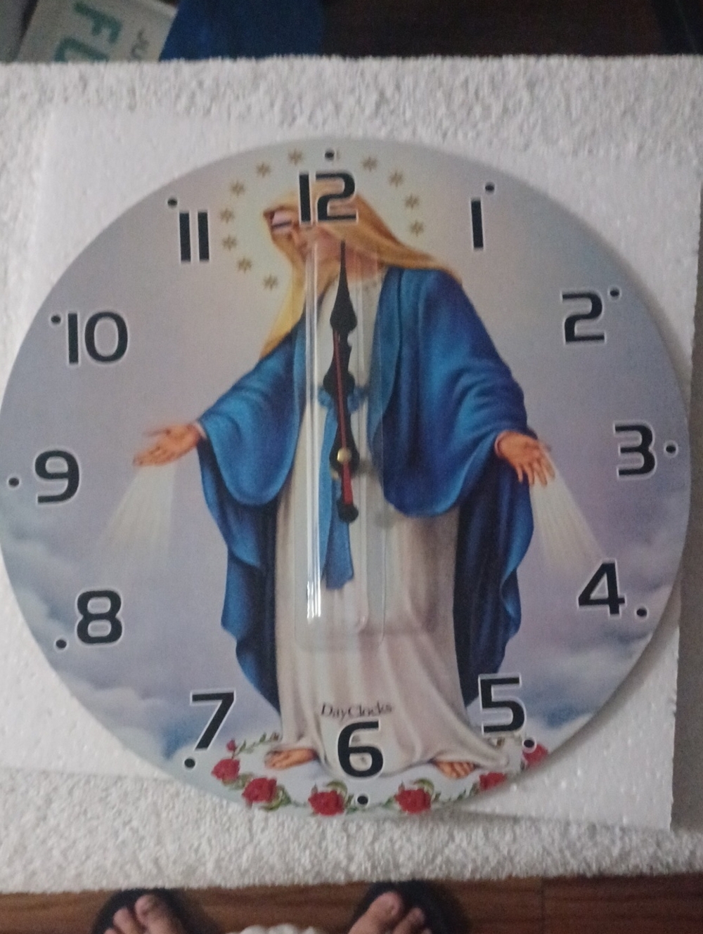 Religious Wall Clock - Blue and White Marian Design